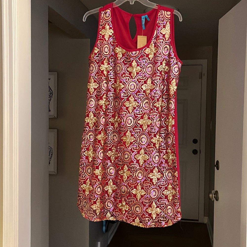 Pink sequin shift dress